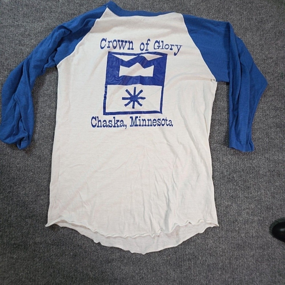 Vintage Sneakers Shirt Mens XL White Crown Of Glory Chaska Minnesota 3/4 Raglan